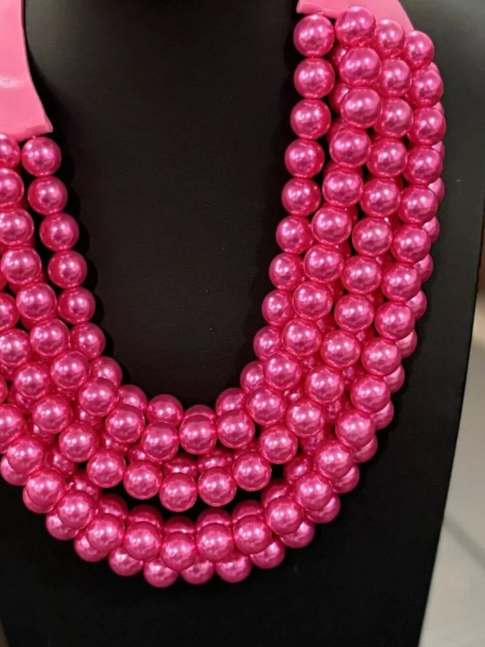NEW 5 Row SHIMMER Beaded Magnetic Collar Bib Statement Pink Fuchsia Necklace - Picture 5 of 6